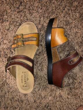 Spring Step L'Artiste Leather Wedge Sandals Multi-Color Brown Tan
